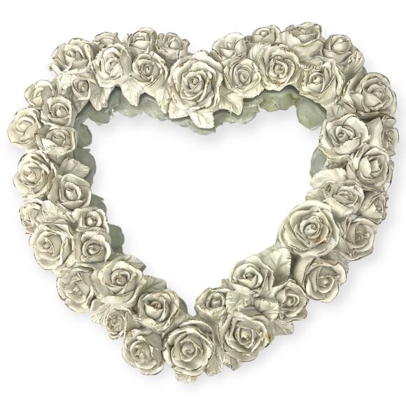 Vintage 80's Heart Shaped Mirror Roses Decoline Whimsical Wall Plaque 13x12 - Picture 1 of 6